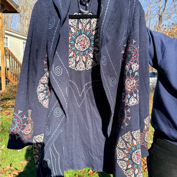 paparazzi Sweaters - Paparazzi by BIZ Dark Blue Cardigan with Colorful Embroidery